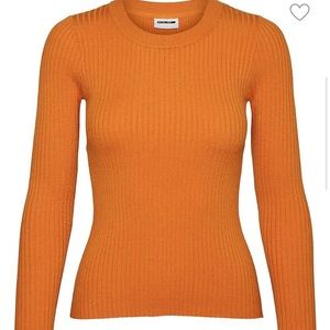 Orange Crewneck Rib Knit Sweater